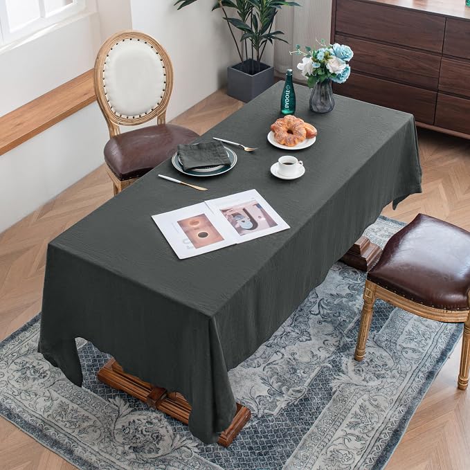 Linen World 100% Linen Tablecloth,Grey Tablecloth 90" x 60" Inch,Washable Rectangular Tablecloth for Dining,Outdoor,Weddings and Restaurants,Decorative Thanksgiving Christmas,Jacquard Weave Design