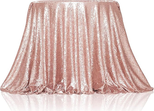 PartyDelight 120" Round Rose Gold Sequin Tablecloth Floor Length for 5ft (60") Round Table High-Density 3mm Stitched Sequins Shimmering Cover for Weddings & Gala