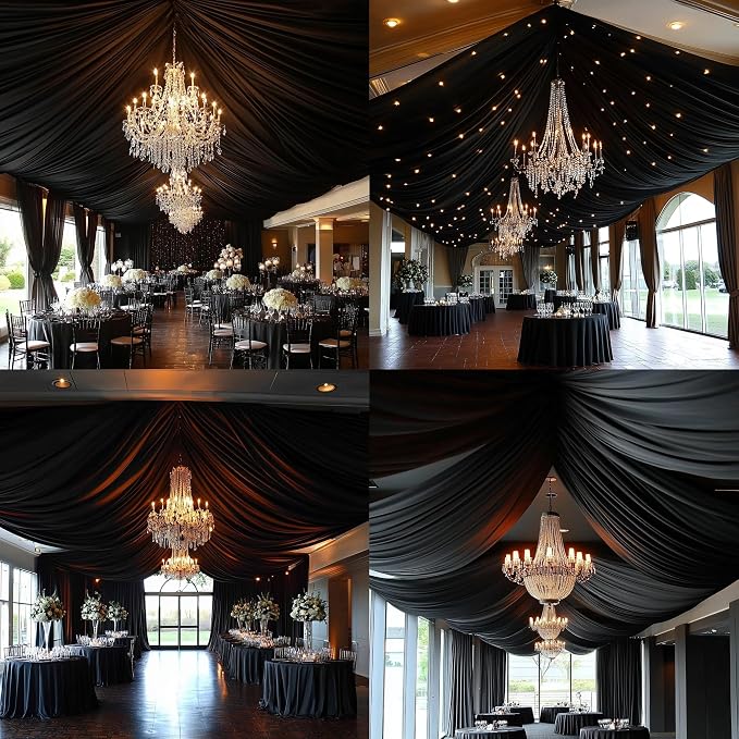 Outpain 10ftx20ft Black Backdrop Ceiling Drapes,2Panels 20ft Height Wrinkle Free Tent Draping Curtains, Fabric Drapery Ceiling Drapes for Wedding Ceremony Birthday Theme Parties with Rod Pocket