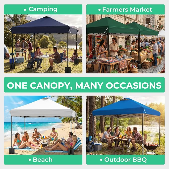 JEAREY 10x10 ft Pop Up Canopy Tent, Heavy Duty Outdoor Canopy with 1-Push Instant Setup, Commercial Tent with Roller Bag, 4 Sandbags and 8 Stakes, Water-Resistant, White