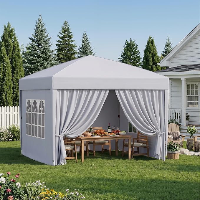 10x10 Pop Up Canopy with Sidewalls, Instant Tent with Carry Bag, Height Adjustable Waterproof Shade Canopy, for Event, Parties, Camping (White, 10x10 with Sidewalls)