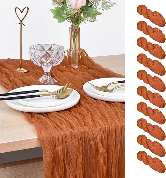 Joanlody Terracotta Cheesecloth Table Runner Spring Summer 10Ft Rustic Gauze Boho Cheese Cloth Table Runner for Wedding Bridal Baby Shower Decoration 10 Pack