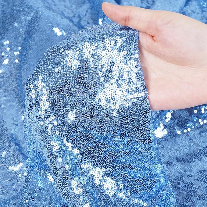 Poise3EHome Baby Blue Sequin Backdrop Curtain, 2 Panels 2Ft x 8Ft Glitter Photography Background for Party Baby Shower Wedding Birthday Christmas Thanksgiving Halloween Decoration