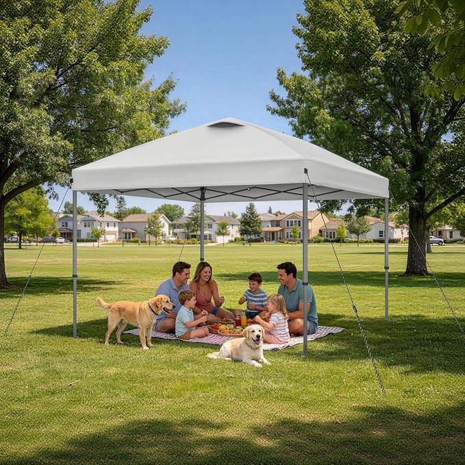 Explore Land 10x10 Pop Up Canopy with One Push Setup Heavy Duty Outdoor Sun Shade Tent for Beach,Camping,Events,Parties(White)