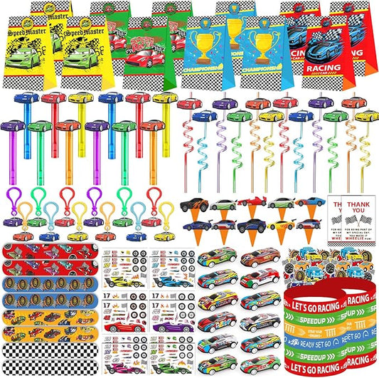 PLOUGVI 232PCS Race Car Birthday Party Favors Decorations Supplies Goodie Bag Stuffer Pinata Filler, Cars Themed Favors for Wheel Birthday Decorations