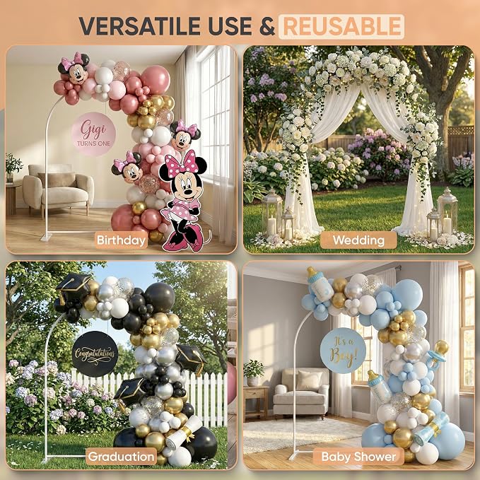 Zenturo 7.2FT Metal Arch Backdrop Stand, Stable Arch Frame, Wide Base for Birthday Baby Shower Wedding Party Ceremony Floral Balloon Decoration (White)