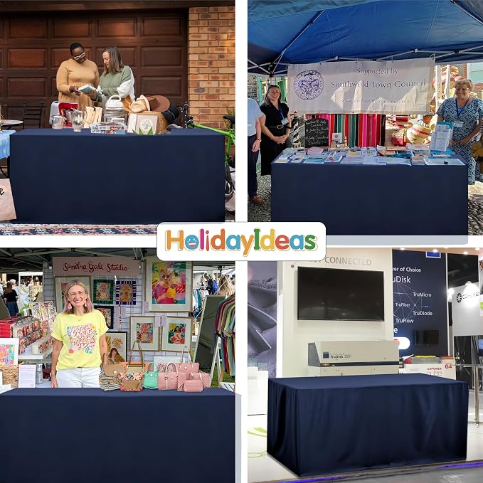 HolidayIdeas 4-Pack 6ft Open Back Fitted Tablecloths for Craft Shows Navy Blue