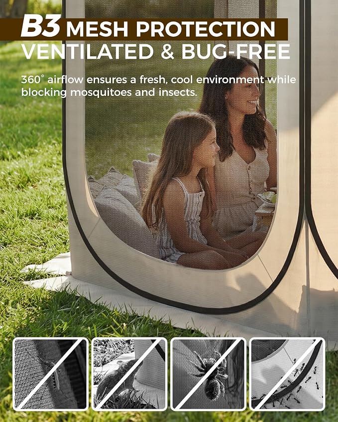 Screen Pop Up House Room Tent, Canopy Sun Shade Shelter for Camping, Patio, Backyard, Deck & Outdoor Activities, Portable Gazebo, 10'x10'