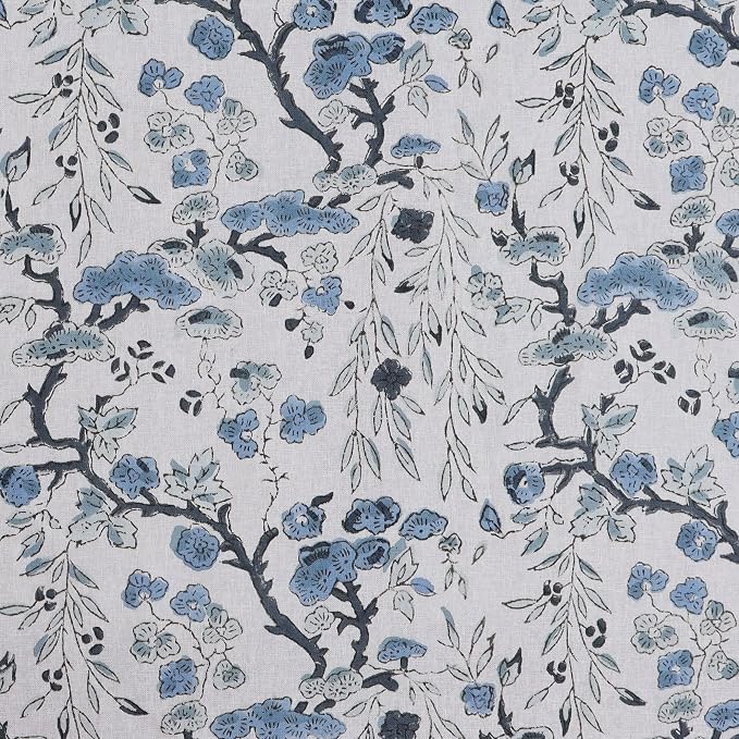 Ridhi Spruce Carolina Blue Hand Block Print Cotton Rectangle Tablecloth 90" x 60" inches Reusable Table Cover Decorative Everyday Use for Dining Room, Farmhouse, Home Gift for Spring, Mother's Day