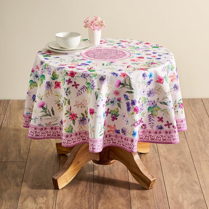 Maison d' Hermine Table Cloth Round Table 100% Cotton 63 Round Inches Tablecloth Reusable Decorative for Dining Kitchen Room Farmhouse Party Home Hotel Restaurant Spring Summer - Chardon
