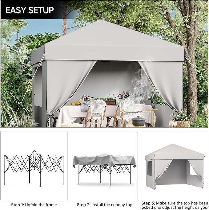 10X10 Pop Up Canopy Tent with 4 Sidewalls, Heavy Duty Commercial Instant Shelter, One-Person Quick Setup Outdoor Party Tent, Water-Resistant & Portable for Outdoor Events, Camping, White