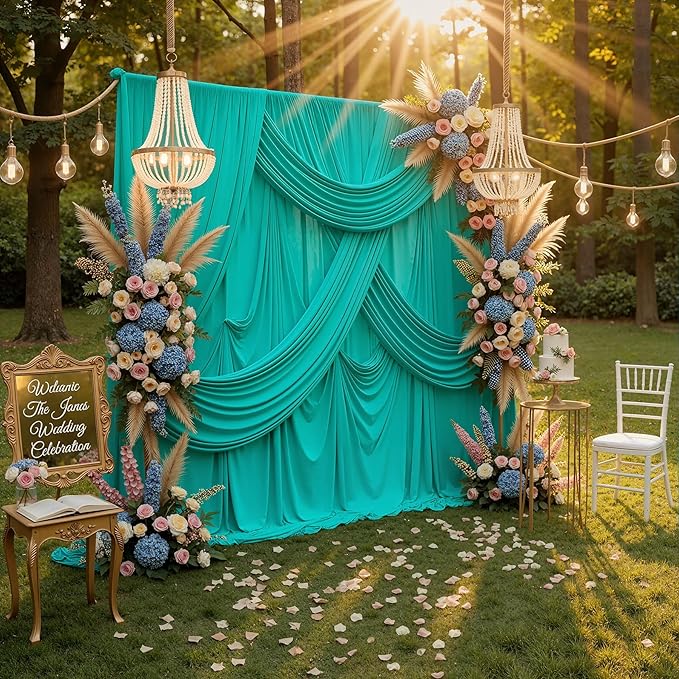 10ft x 10ft Wrinkle Free Turquoise Backdrop Curtains for Parties, Polyester Photo Backdrop Drapes 2 Panels 5x10ft for Wedding Mermaid Birthday Photography Background Party Backdrop