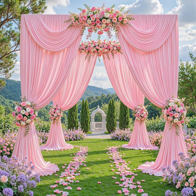 10ft x 15ft Pink Backdrop Curtain Panels for Weddings - Wrinkle-Free Polyester Photo Drapes for Birthday Party, Photography Background, Stage Decor