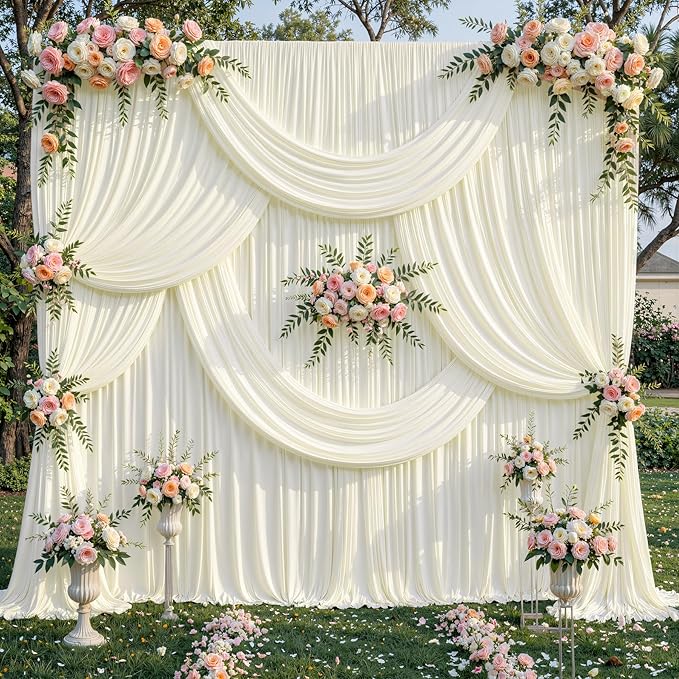 20 x 10ft Ivory Backdrop Curtains, Cream Wrinkle Free Draping Fabric Wedding Birthday Baby Bridal Shower Graduation Party Drapes for Backdrop Photography Photo Booth Background Decoration