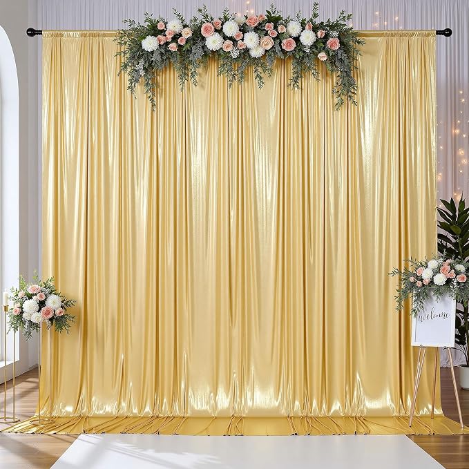 20x12ft Glitter Gold Backdrop Curtains, Sequin Curtains Wrinkle Free Polyester Drapes, Shimmer Back Drop Curtains for Parties Banquet Wedding Birthday Photography Background, 4 Panels 5x12ft