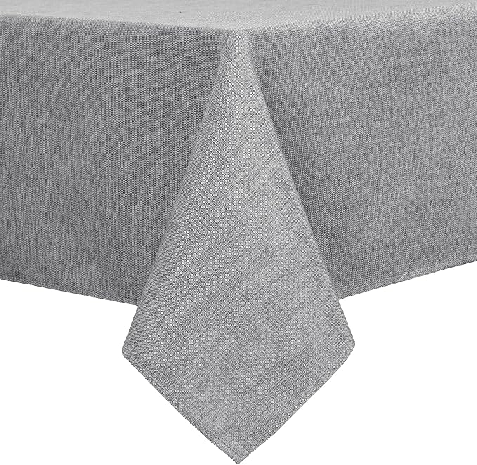 Hiasan Faux Linen Rectangle Tablecloth - Wrinkle and Stain Resistant Washable Table Cloth for Kitchen Dining Room Holiday Table Cover for Dinner, Grey, 60 x 140 Inch