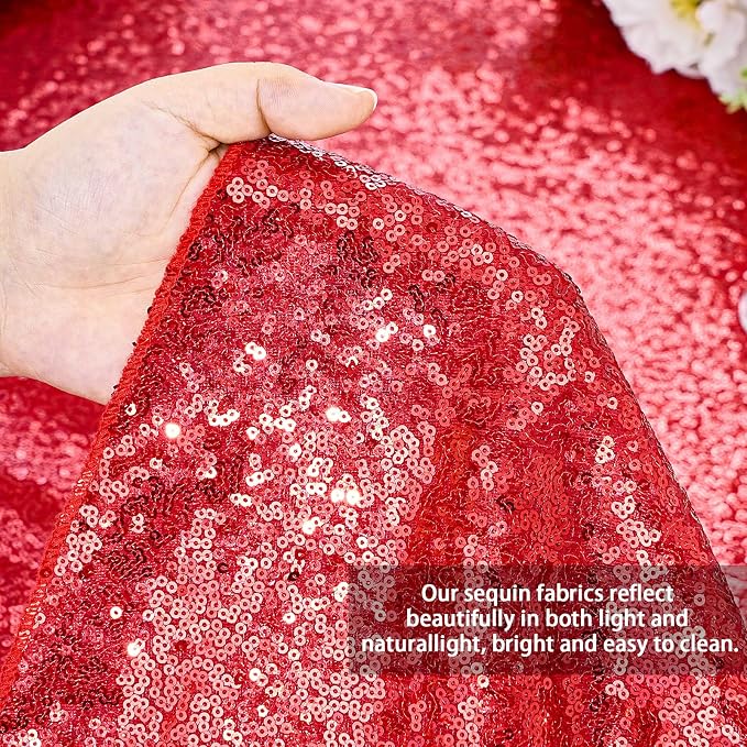 MoKoHouse Sequin Tablecloth Rectangular 90x132 Inch Red Table Cloth Seamless Glitter Fabric for Home Party Wedding Decor Christmas Decorations