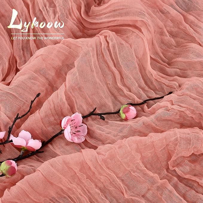 10 Packs Cheesecloth Table Runner - Peach Coral, 10Ft x 35" Rustic Gauze Boho Wedding Table Runner Decoration for Wedding Party Bridal Shower