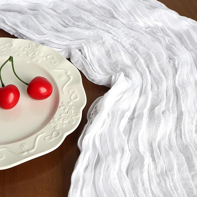 6 Pack 10FT White Cheesecloth Table Runner 120 Inch Long Gauze Rustic Boho Spring Cheese Cloth Table Runner Sheer Fabric Decorations for Holiday Party Wedding Banquet Bridal Baby Shower Décor
