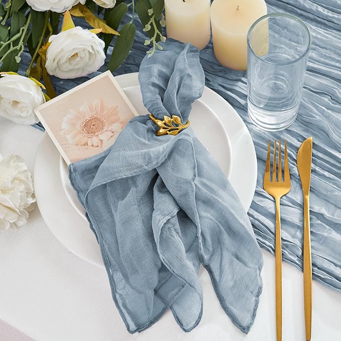 24 Pack Cheesecloth Napkins 20"x20" Dusty Blue Boho Gauze Cheese Cloth Napkins Bulk Rustic Dinner Table Decor for Wedding Bridal Baby Shower Party