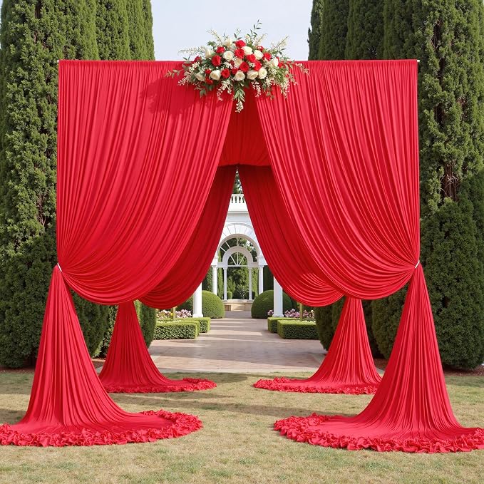 20ftx12ft Wrinkle Free Red Backdrop Curtains for Parties, 4 Panels 12FT Long Silky Red Photo Backdrop Drapes Back Drop Cloth for Wedding Birthday Photography Background Decor