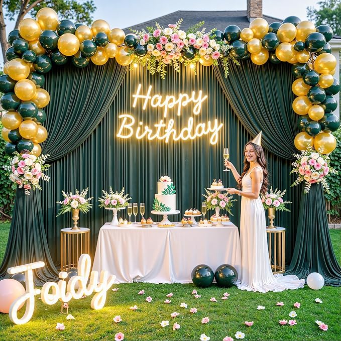 10ft x 7ft Hunter Green Backdrop Curtain for Parties Dark Green Wrinkle Free Backdrop Drapes Panels for Baby Shower Birthday Party Photo Photography Polyester Fabric Background Decoration
