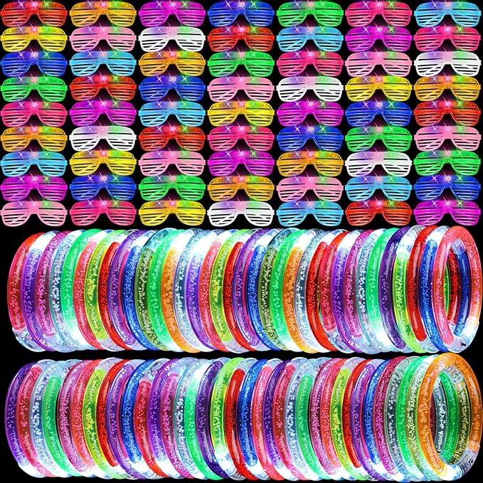 80 Pcs Glow in the Dark Party Supplies with Light up Glasses LED Bracelets 10 Neon Colors Glow Stick Bracelet Flashing Glasses for Kids Adult Rave Birthday Halloween Christmas Party Toys Favors