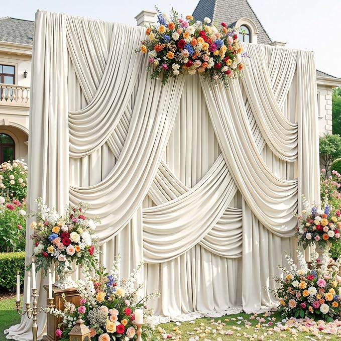 50ftx15ft Beige Backdrop Curtains for Parties, Wrinkle Free Polyester Beige Photo Backdrop Drapes 10 Panels 15 ft Long Back Drop Cloth for Wedding Birthday Photography Background Party