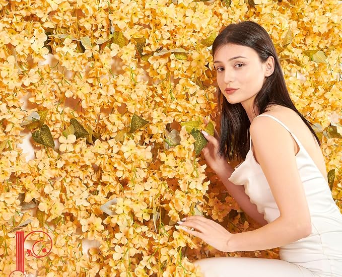 PONKING Flower Garland, Artificial Hydrangea Vine Flowers, Hanging Fake Hydrangeas Vine for Room Anniversary Wedding Birthday Christmas Wall Arch Decor, 2 Pcs, Floral Garland, Champagne Flower