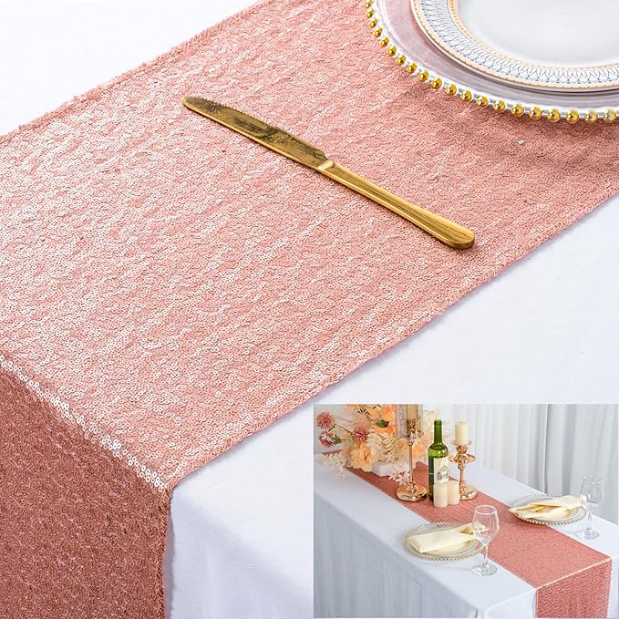 ShinyBeauty 10 Pieces-12 x108 Blush-Sequin Table Runner for Wedding Party Catering Event Glitter Table Runners Sequin Table Cloth Runner Baby Shower Table Decor