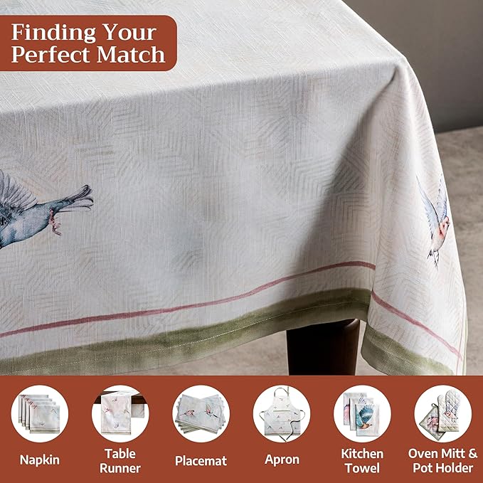 Maison d' Hermine Table Cloth Rectangle Table 100% Cotton 70 x 120 Inches Tablecloth Reusable Decorative for Dining Kitchen Room Farmhouse Party Home Hotel Restaurant Spring Summer - Flying Birds