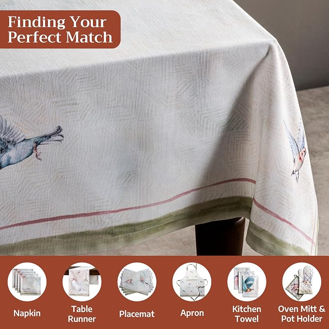 Maison d' Hermine Table Cloth Rectangle Table 100% Cotton 60 x 120 Inches Tablecloth Reusable Decorative for Dining Kitchen Room Farmhouse Party Home Hotel Restaurant Spring Summer - Flying Birds
