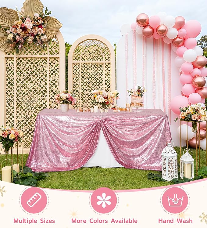 Juya Delight 50" x 80" Fuchsia Pink Rectangle Sequin Tablecloth for Party Dinner Banquet Festival Wedding Anniversary Exhibition Dessert Table
