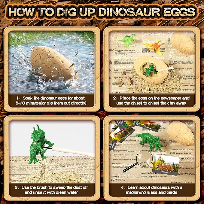 12 Dinosaur Eggs Dig Kit Toys for Kids, Dinosaur Eggs Excavation Kit with Magnifier, Easter Basket Stuffers, Science STEM Birthday Party Favors Gifts for Boys Girls Age 3 4 5 6 7 8 9 10 + Years Old