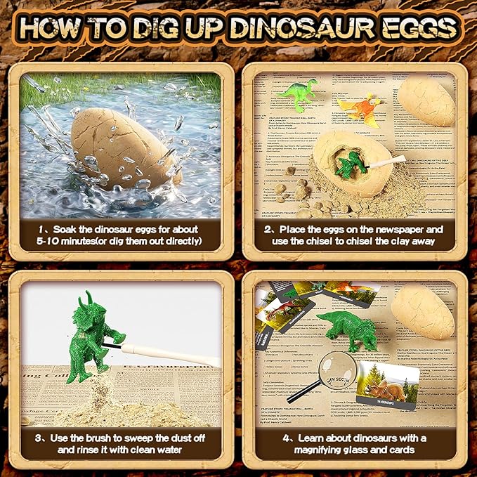 12 Dinosaur Eggs Dig Kit Toys for Kids, Dinosaur Eggs Excavation Kit with Magnifier, Easter Basket Stuffers, Science STEM Birthday Party Favors Gifts for Boys Girls Age 3 4 5 6 7 8 9 10 + Years Old