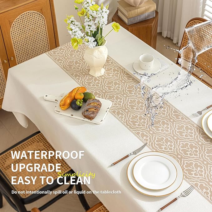 Nordic Beige Rectangular Tablecloth, Premium Drape, Water & Stain Resistant, Elegant Rectangle Table Cover for Dining, Kitchen, Party, Home Decor