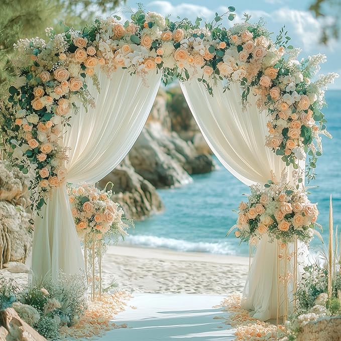 Wokceer Ivory Backdrop Curtain for Wedding Parties 3 Pack 10x8FT Wedding Curtains Photo Backdrop Drapes Polyester for Photoshoot Baby Shower Birthday Party Curtains Background 6 Panels 5x8FT