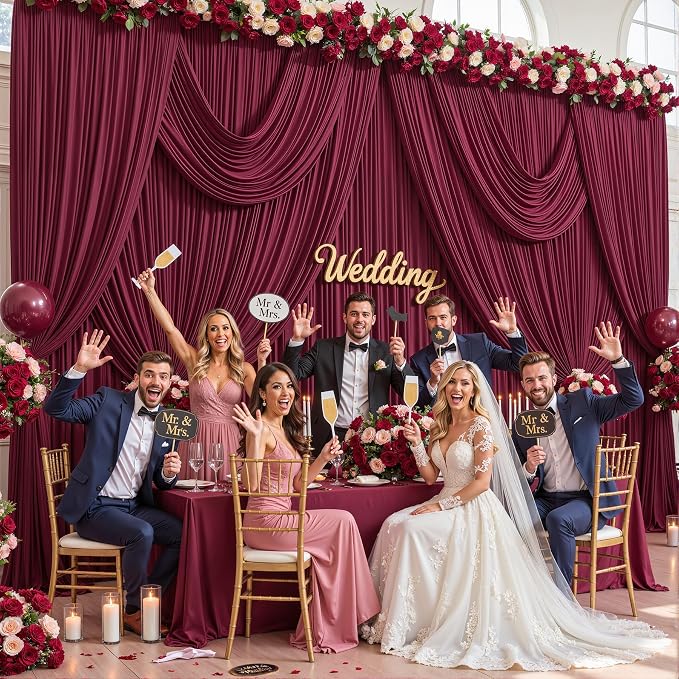 4 Panels Burgundy Backdrop Curtains for Wedding Party Wrinkle Free Backdrops Curtain Drapes Fabric Decorations Maroon Photo Back Drop for Baby Shower Photography Stage Reception 20ft(W) x 12ft(H)