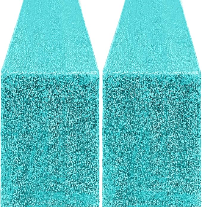 2 Packs 12 x 72 inches Sequin Table Runner, Turquoise Glitter Table Runner for Birthday Party Supplies Wedding Engagement Baby Shower Holiday Celebration Event Decorations