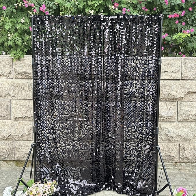 9FTx10FT Black Sequin Backdrop 1 Panel,18MM Large Sequins Backdrop,Glitter Sparkle Photography for Party Wedding Birthday Wall Decor
