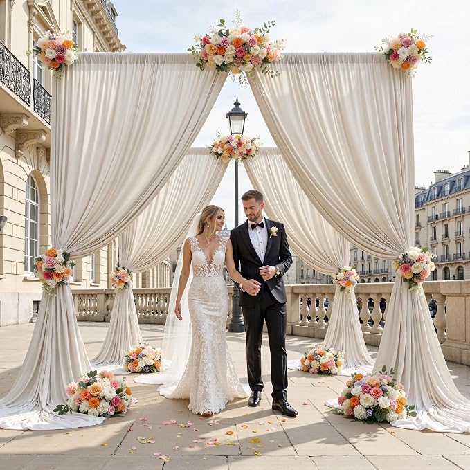 50ft x 12ft Wrinkle Free Beige Backdrop Curtains for Parties, Silky Photo Backdrop Drapes 12FT Long Back Drop Cloth for Wedding Birthday Photography Background Decor