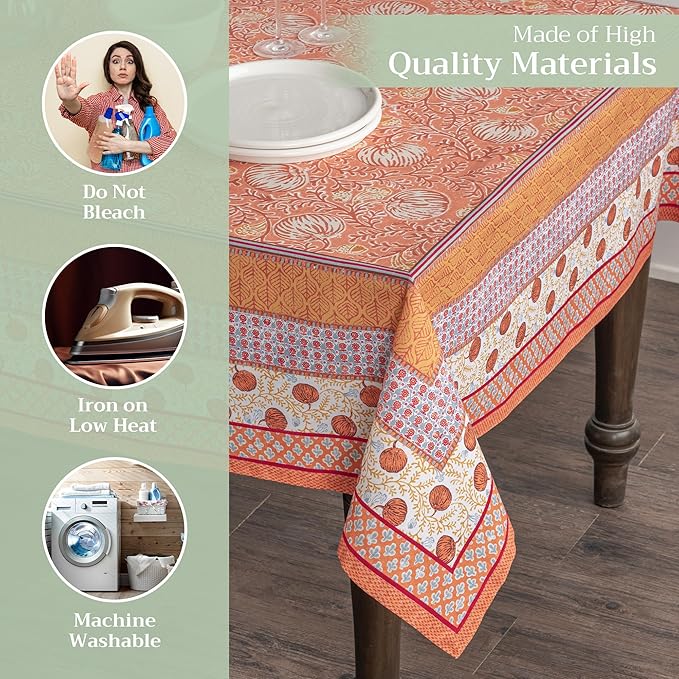Maison d' Hermine Table Cloth Rectangle Table 100% Cotton 70 x 108 Inches Fall Tablecloth Reusable Everyday Use for Thanksgiving Christmas Decorations Dining Farmhouse Party (Harvest Festival)
