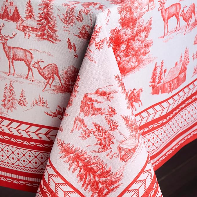 Maison d' Hermine Table Cloth Rectangle Table 100% Cotton 70 x 90 Inches Fall Tablecloth Reusable Everyday Use for Thanksgiving Christmas Decorations Dining Farmhouse Party (Winter Jouy)