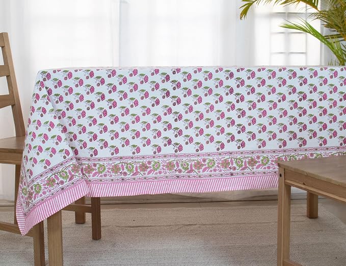 Block Print Table Cloth- 54x108 Inch Rectangle 100% Cotton Handmade Pre-Shrink, Washable for Spring, Kitchen & Dining Perfect for Patio, Indoor & Outdoor, Farmhouse
