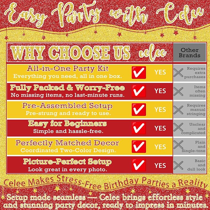 Red and Gold Birthday Party Decorations Set - Happy Birthday Banner Balloons Foil Curtains Hanging Swirls for Men Women Birthday Party Supplies