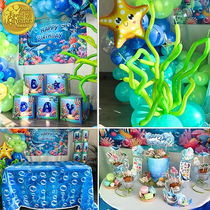 179 Pc Premium Under the Sea Party Decorations – Ocean Themed Baby Shark Birthday Supplies with Balloon Arch Kit, Backdrop, Sea Creatures, Cake Toppers & Tablecloth – Underwater Party Decor for Kids