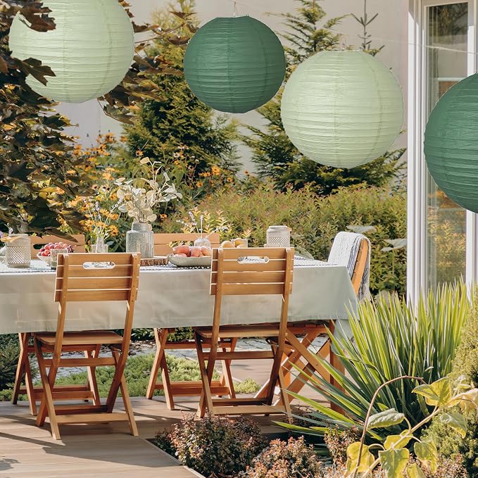 20Pcs Paper Lanterns Decorative, Hunter Green and Sage Green Round Hanging Paper Lanterns Decorations for Rustic Party Bridal Shower Wedding Birthday Home Decor
