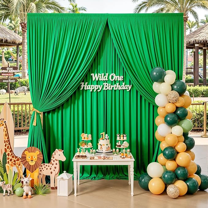 20ft×12ft Green Backdrop Curtains for Wedding Parties, 4 Panels Wrinkle Free Polyester Photo Backdrop Drapes Back Drop Cloth for Birthday Photography Background