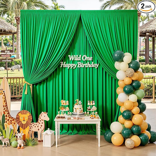 10ft×12ft Green Backdrop Curtains for Wedding Parties, 2 Panels Wrinkle Free Polyester Photo Backdrop Drapes Back Drop Cloth for Birthday Photography Background