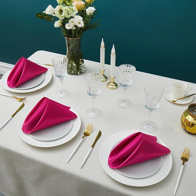 24 Pack Square Satin Dinner Napkins, 17x17 Inches Silky Soft Smooth Table Cloth Napkins for Restaurant Weddings Banquet Party Decoration, Rose Red